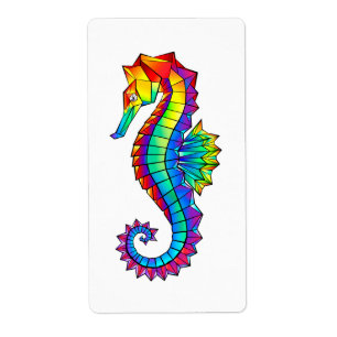 Rainbow Polygonal Seahorse Label
