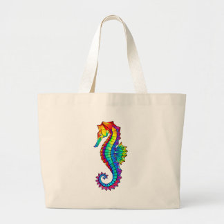 Rainbow Polygonal Seahorse Large Tote Bag