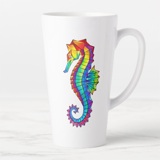 Rainbow Polygonal Seahorse Latte Mug (Right)
