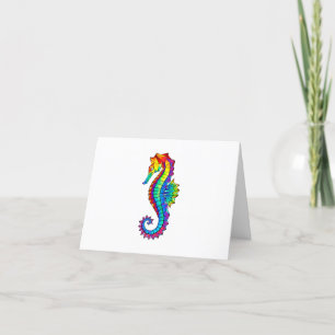 Rainbow Polygonal Seahorse Letterpress Thank You Card