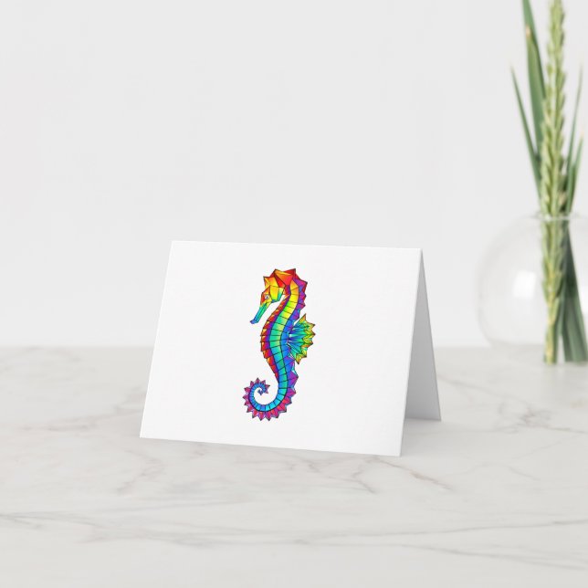 Rainbow Polygonal Seahorse Letterpress Thank You Card (Front)