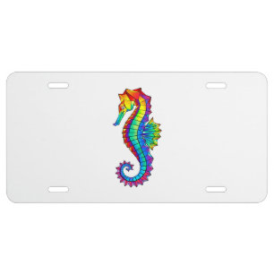 Rainbow Polygonal Seahorse License Plate