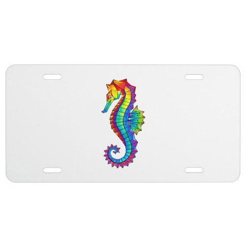Rainbow Polygonal Seahorse License Plate