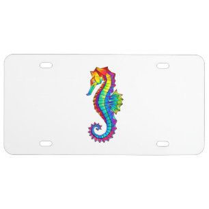 Rainbow Polygonal Seahorse License Plate