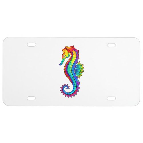 Rainbow Polygonal Seahorse License Plate