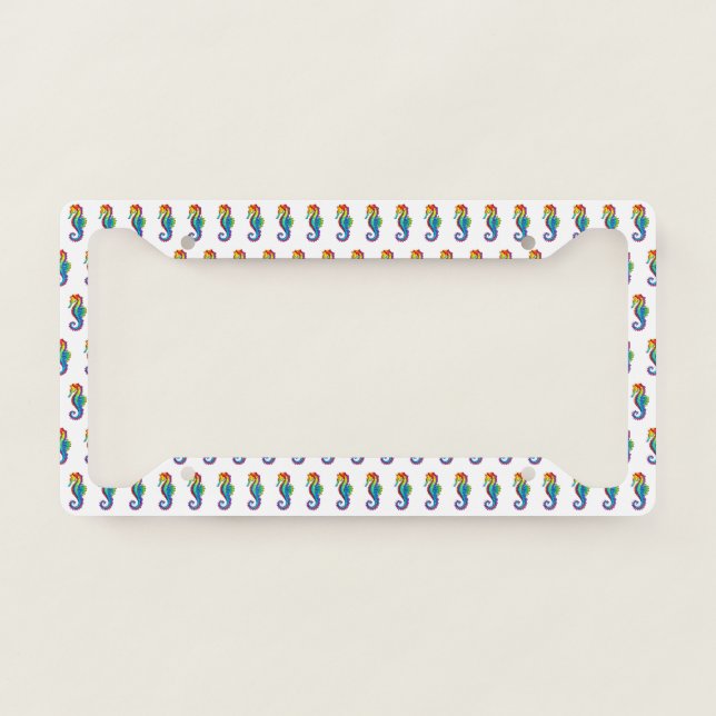 Rainbow Polygonal Seahorse License Plate Frame (Front)