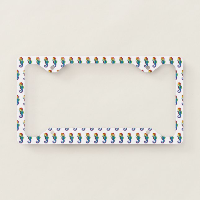 Rainbow Polygonal Seahorse License Plate Frame (Front)