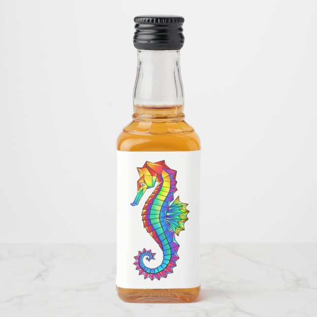 Rainbow Polygonal Seahorse Liquor Bottle Label (Front)
