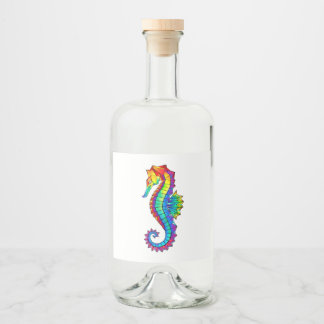 Rainbow Polygonal Seahorse Liquor Bottle Label