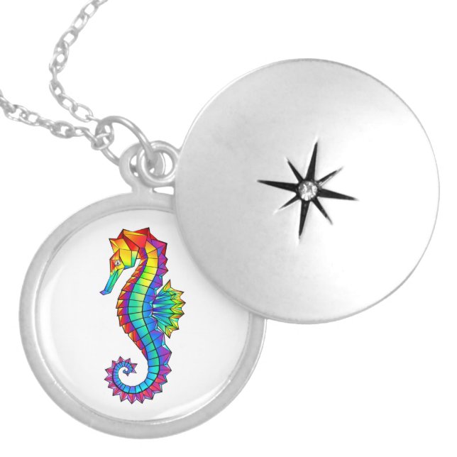 Rainbow Polygonal Seahorse Locket Necklace (Front)