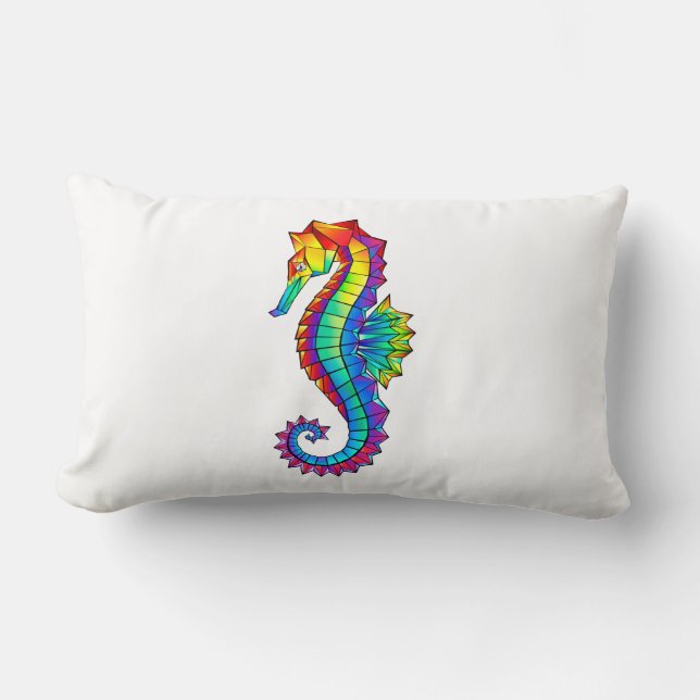 Rainbow Polygonal Seahorse Lumbar Pillow (Front)
