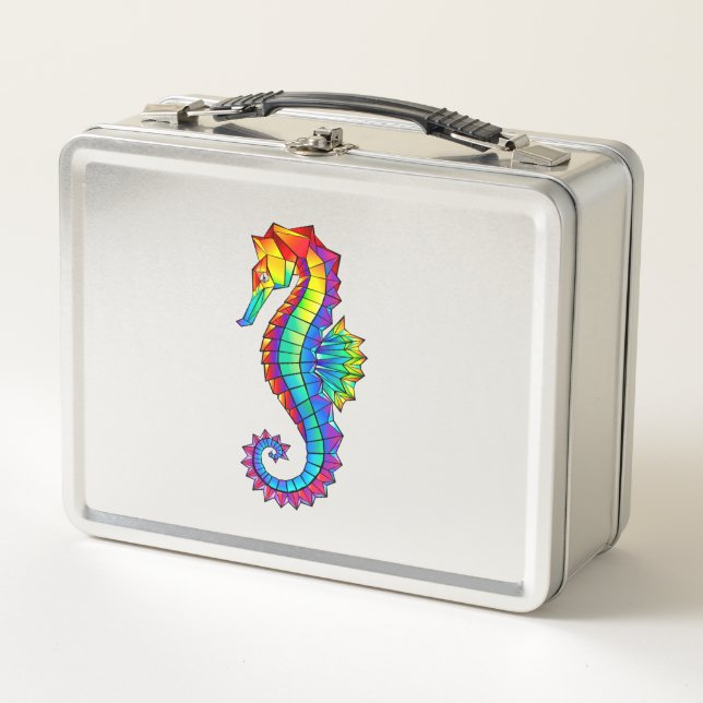 Rainbow Polygonal Seahorse Metal Lunch Box (Front)