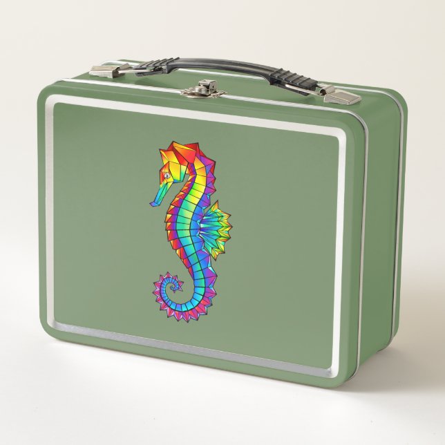 Rainbow Polygonal Seahorse Metal Lunch Box (Front)