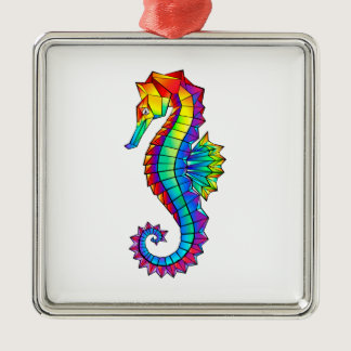 Rainbow Polygonal Seahorse Metal Ornament