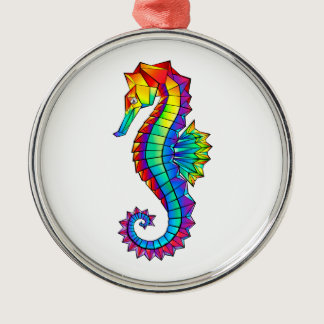 Rainbow Polygonal Seahorse Metal Ornament