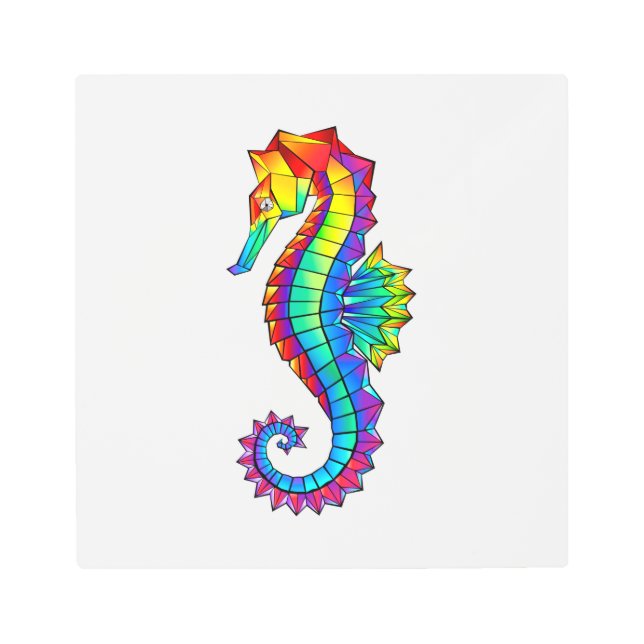 Rainbow Polygonal Seahorse Metal Print (Front)