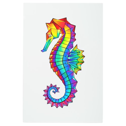 Rainbow Polygonal Seahorse Metal Print