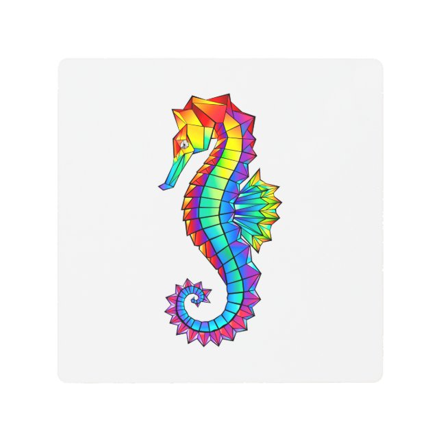 Rainbow Polygonal Seahorse Metal Print (Front)