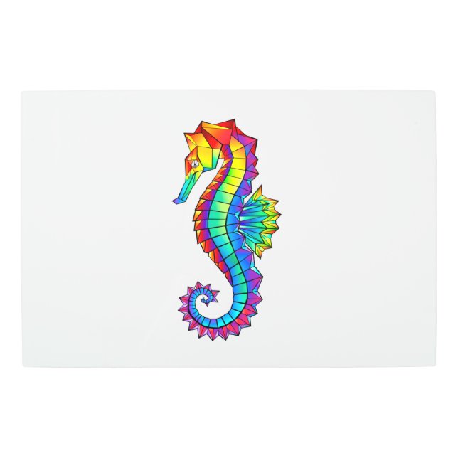 Rainbow Polygonal Seahorse Metal Print (Front)