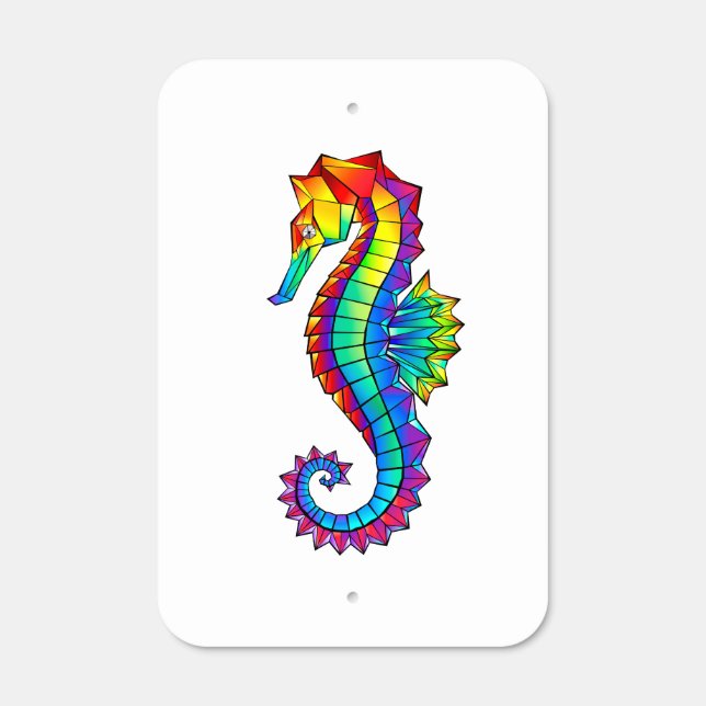 Rainbow Polygonal Seahorse Metal Sign (Front)