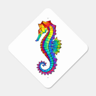 Rainbow Polygonal Seahorse Metal Sign