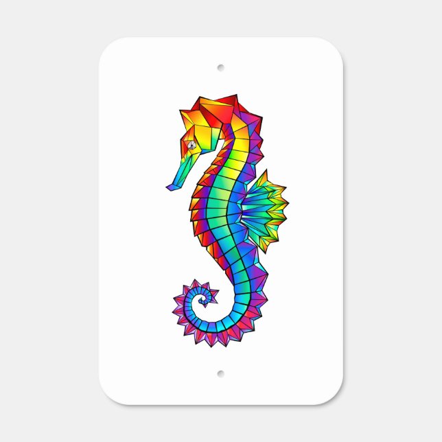 Rainbow Polygonal Seahorse Metal Sign (Front)