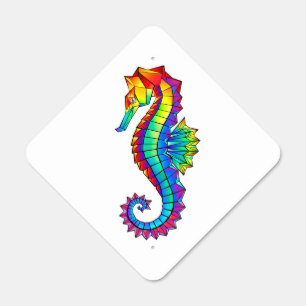 Rainbow Polygonal Seahorse Metal Sign