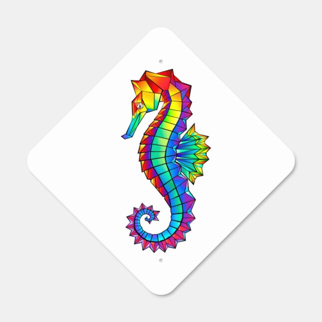 Rainbow Polygonal Seahorse Metal Sign (Front)