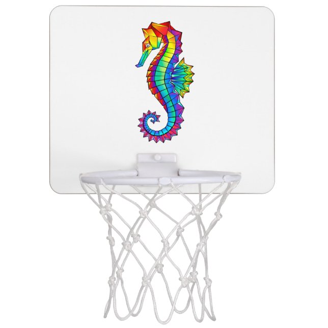 Rainbow Polygonal Seahorse Mini Basketball Hoop (Front)