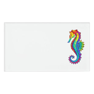 Rainbow Polygonal Seahorse Name Tag