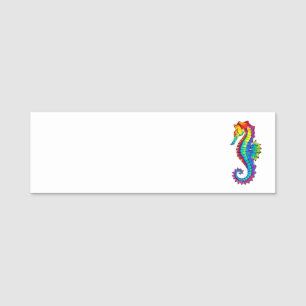 Rainbow Polygonal Seahorse Name Tag