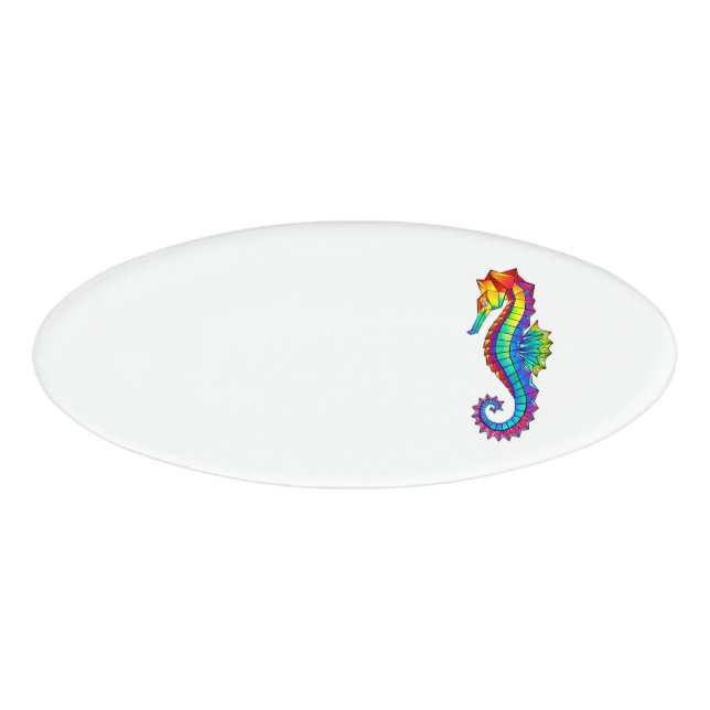Rainbow Polygonal Seahorse Name Tag (Front)