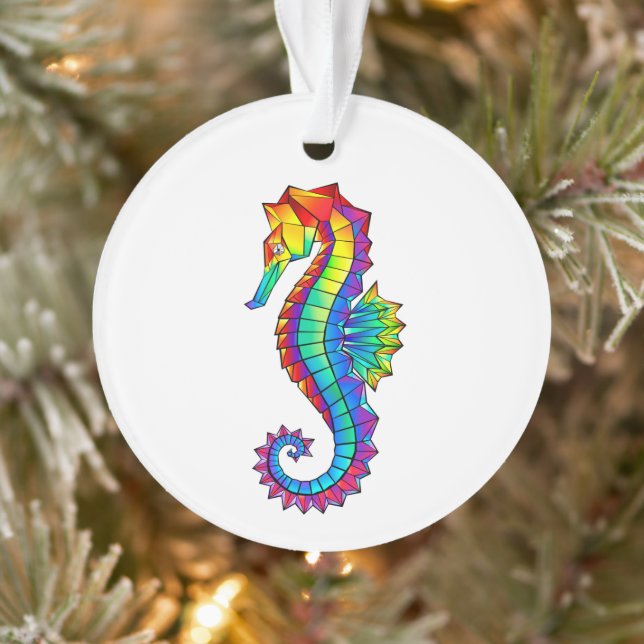 Rainbow Polygonal Seahorse Ornament (Tree)