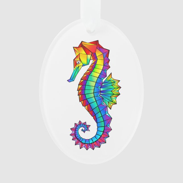 Rainbow Polygonal Seahorse Ornament (Front)