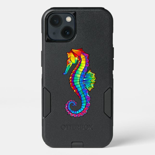 Rainbow Polygonal Seahorse Otterbox iPhone Case (Back)