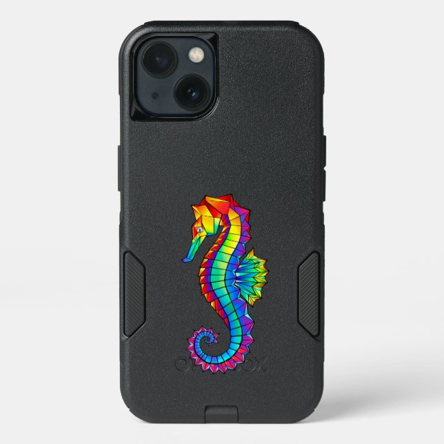 Rainbow Polygonal Seahorse Otterbox iPhone Case (Back)