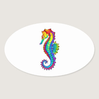 Rainbow Polygonal Seahorse Oval Sticker
