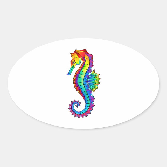 Rainbow Polygonal Seahorse Oval Sticker (Front)