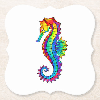 Rainbow Polygonal Seahorse Paper Coaster
