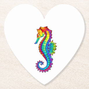 Rainbow Polygonal Seahorse Paper Coaster