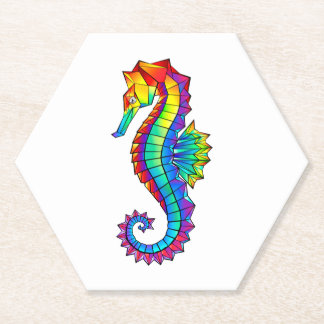 Rainbow Polygonal Seahorse Paper Coaster