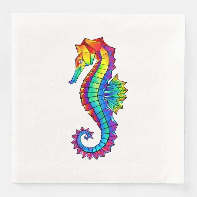 Rainbow Polygonal Seahorse Paper Dinner Napkins (Front)