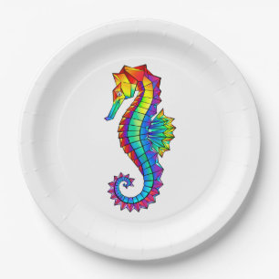 Rainbow Polygonal Seahorse Paper Plates