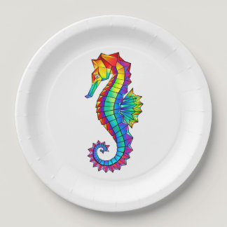 Rainbow Polygonal Seahorse Paper Plates