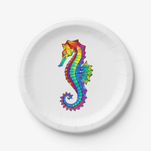 Rainbow Polygonal Seahorse Paper Plates