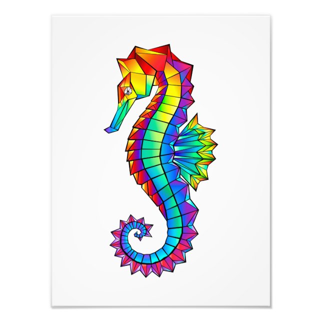 Rainbow Polygonal Seahorse Photo Print (Front)