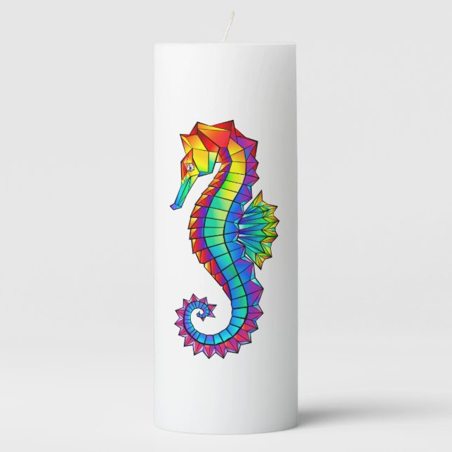 Rainbow Polygonal Seahorse Pillar Candle (Front)