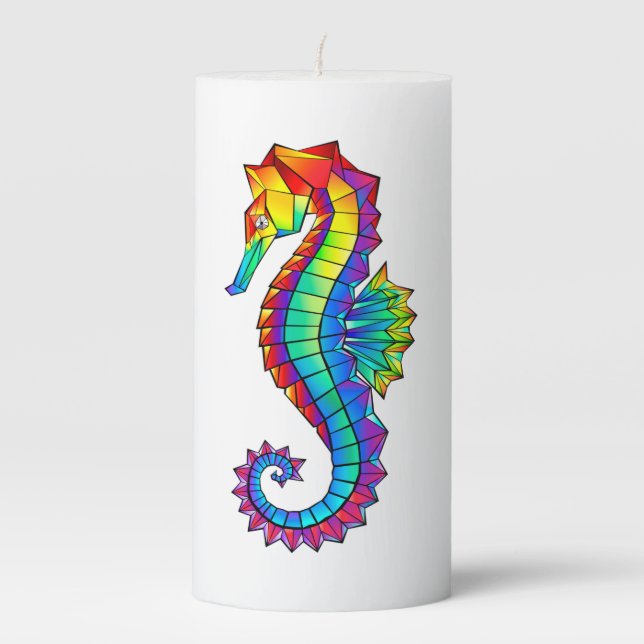 Rainbow Polygonal Seahorse Pillar Candle (Front)