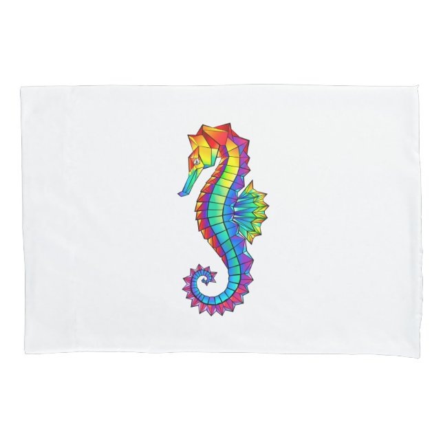 Rainbow Polygonal Seahorse Pillow Case (Front)