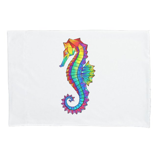 Rainbow Polygonal Seahorse Pillow Case (Front-Left)